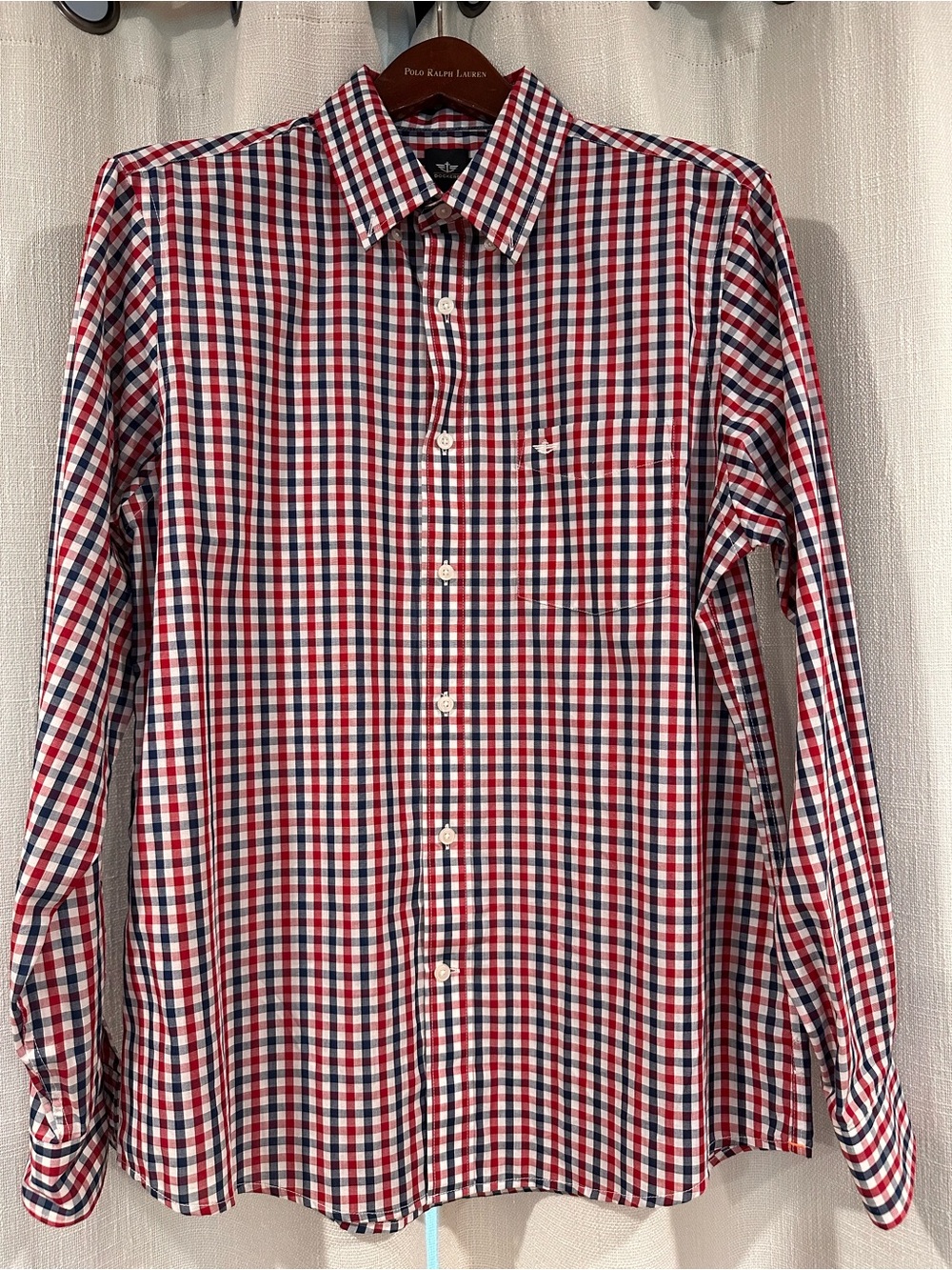 Dockers Red Navy White Check Button-Down Shirt